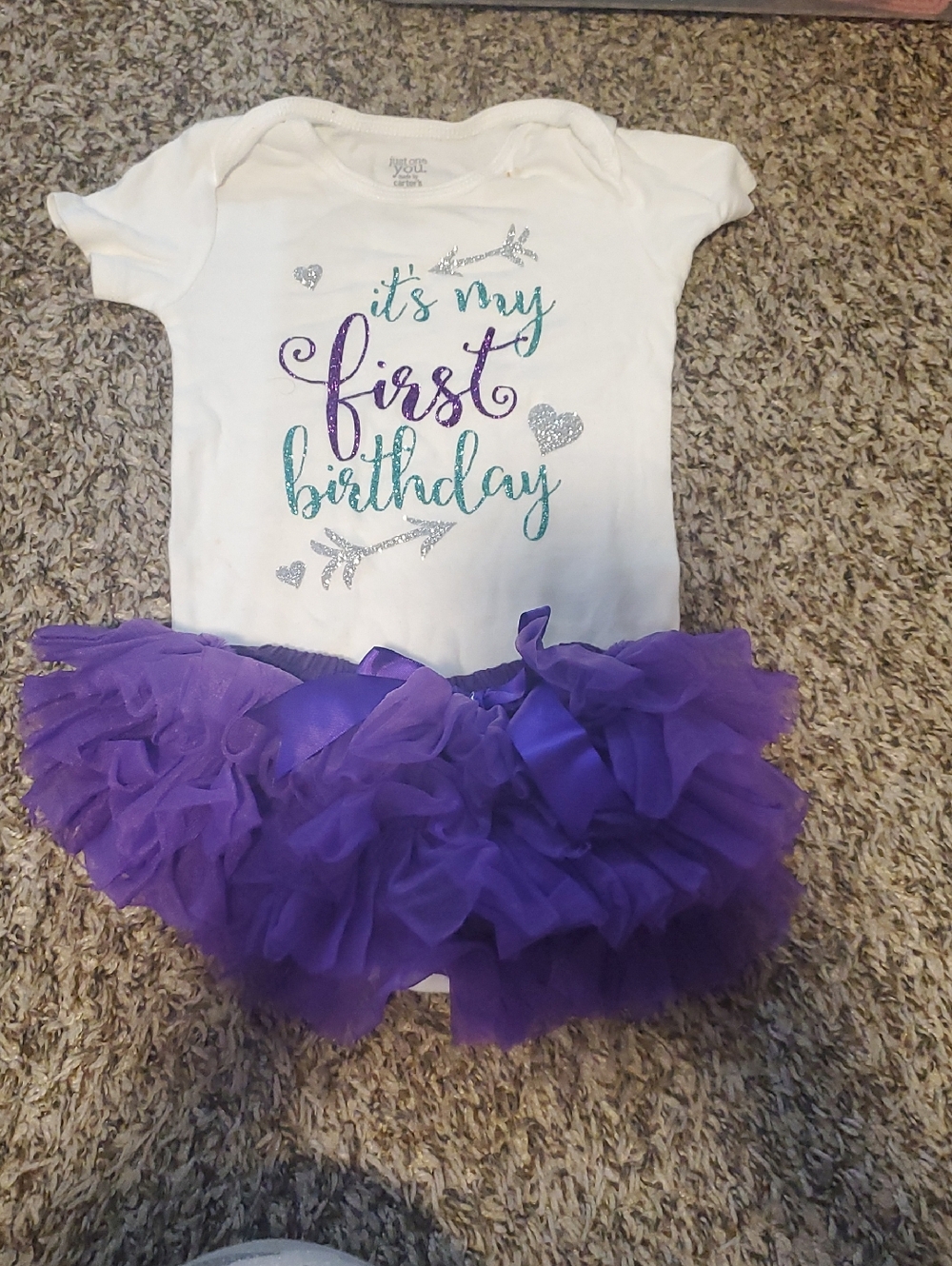 Carter's White Onesie with Purple Tulle Skirt - First Birthday